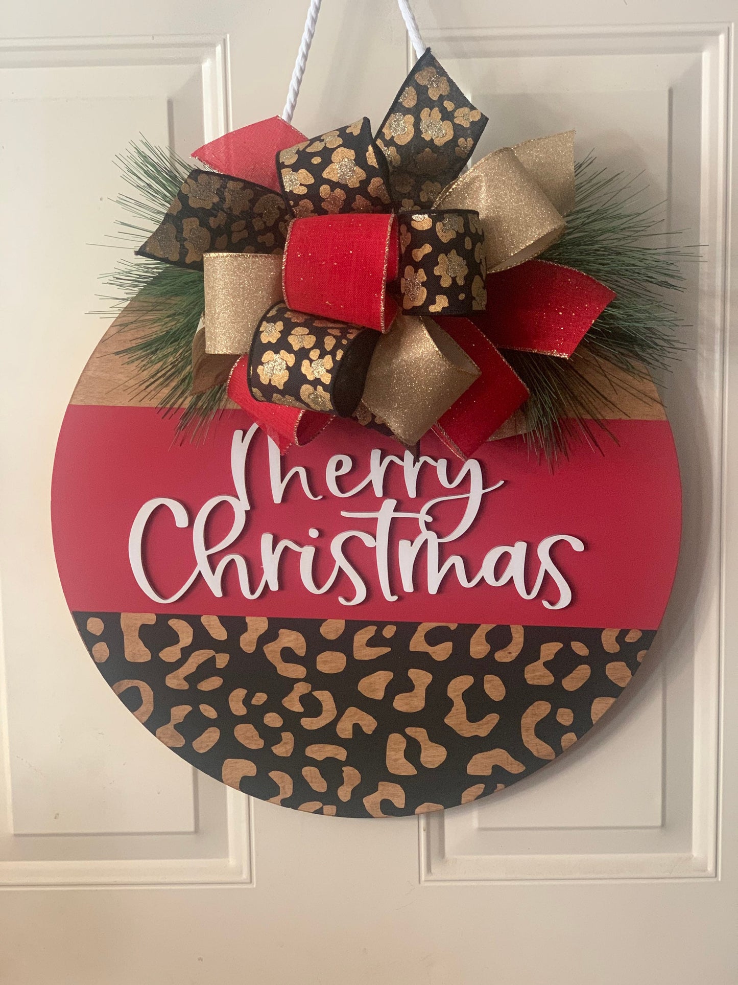 Merry Christmas Leopard Door Hanger
