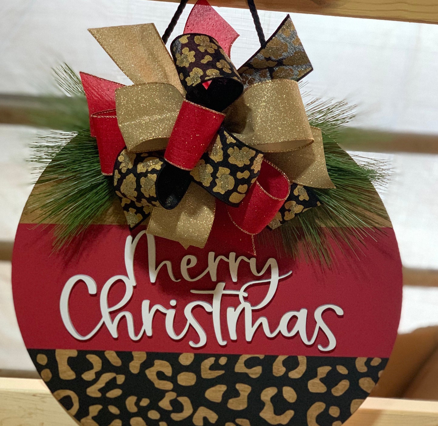 Merry Christmas Leopard Door Hanger