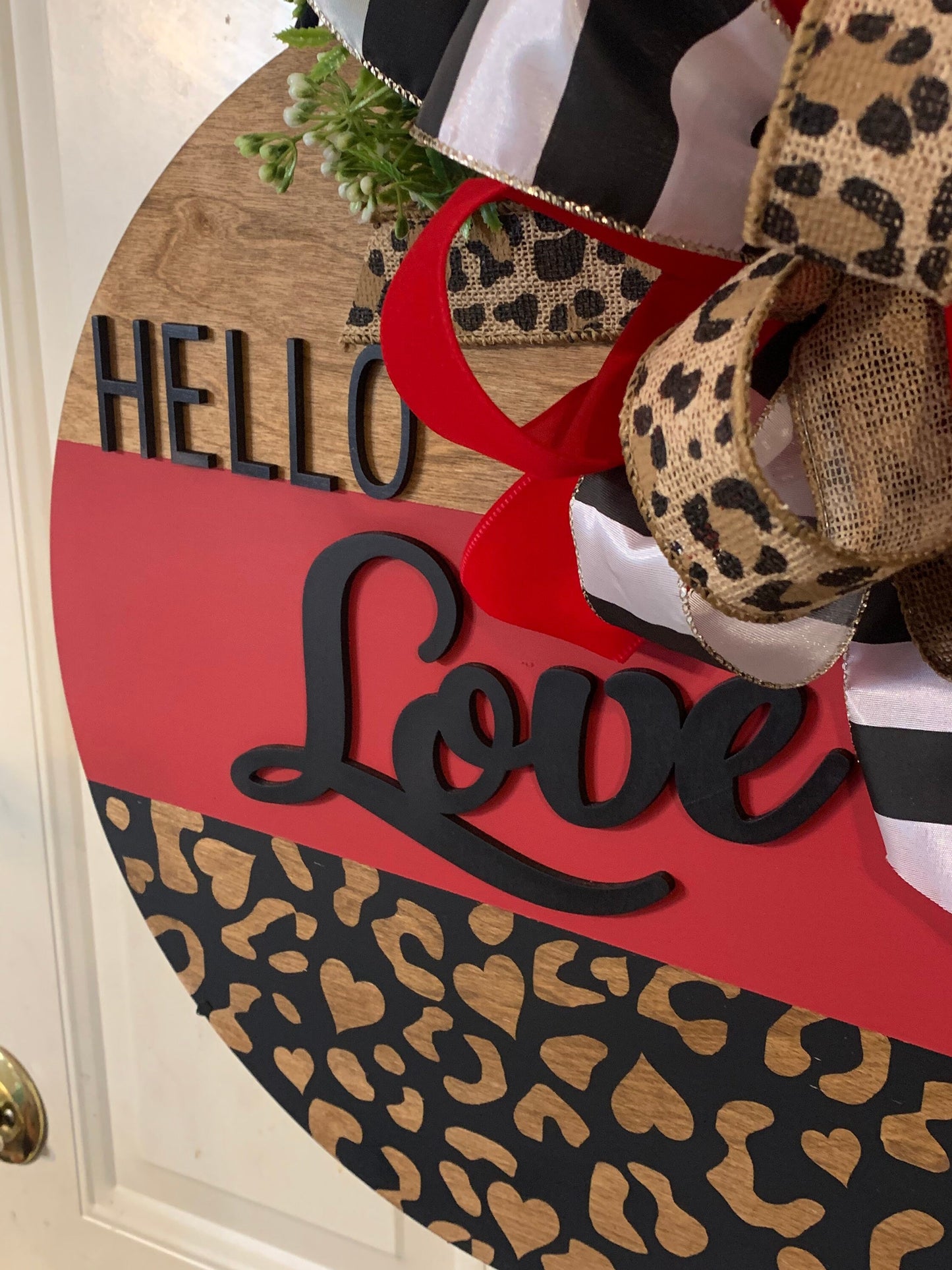 Hello Love Leopard Door Hanger