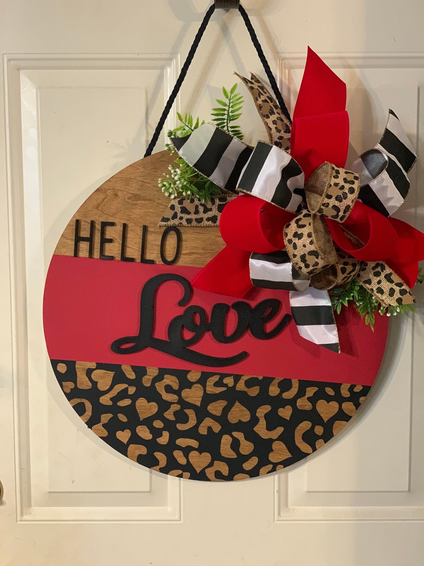 Hello Love Leopard Door Hanger