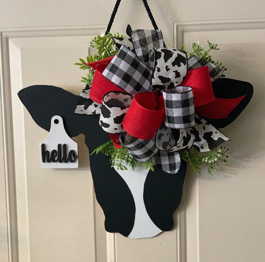 Black and White Cow Head Door Hanger