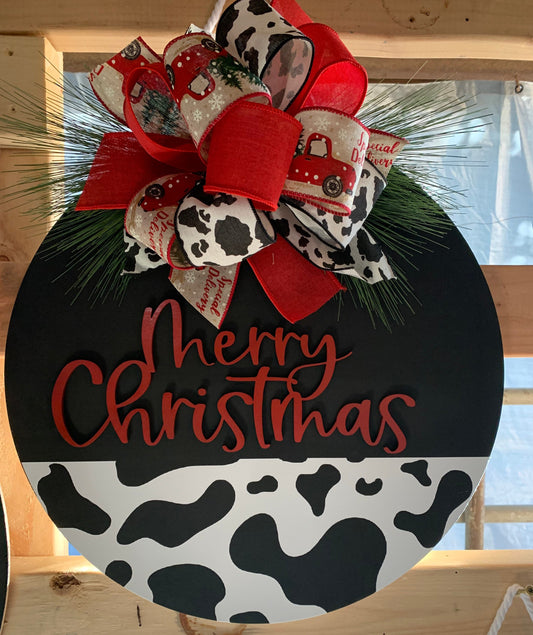 Cow Print Christmas Door Hanger